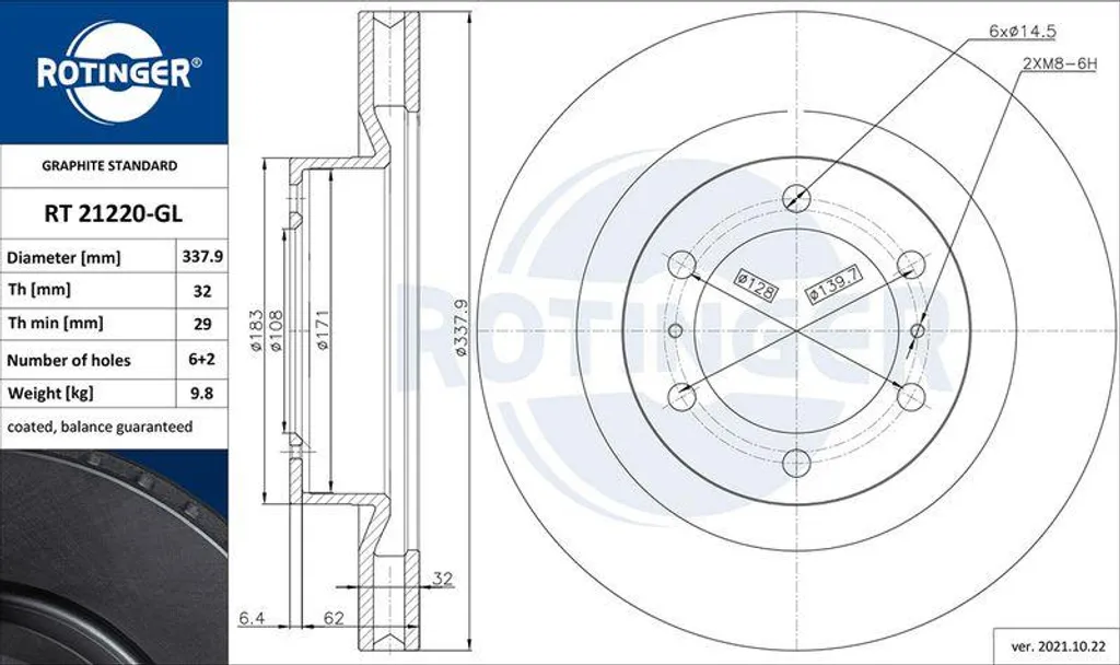 Disque de frein anti-vibration RT 21220-GL pour Land Cruiser 4351260190