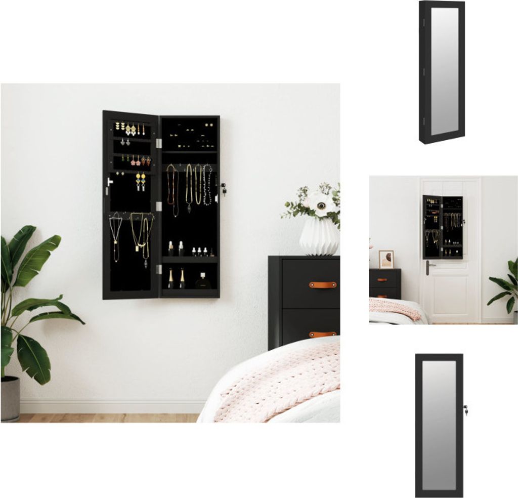 vidaXL Schmuckschrank mit Spiegel Wandmontage Schwarz 30x8,5x90 cm - Spiegel
