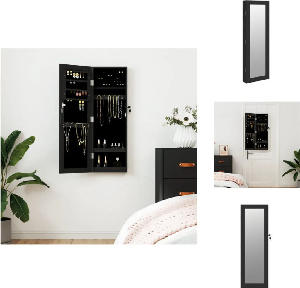 Petit meuble bijoux avec miroir de face noir 90 cm - Gain de place mural