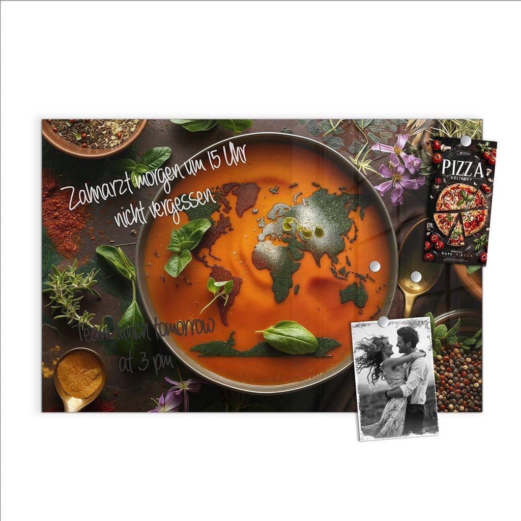 Magnettafel 60x40cm Pinnwand Whiteboard beschreibbar - Weltkarte Suppe