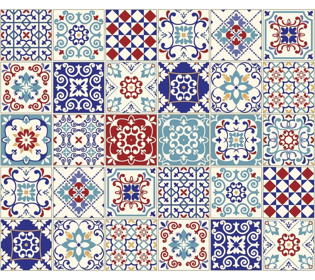 Selbstklebende Fliesenaufkleber für Küche und Bad – 30 Leotina Azulejos Zementfliesenaufkleber – 30 Aufkleber 10 x 10 cm