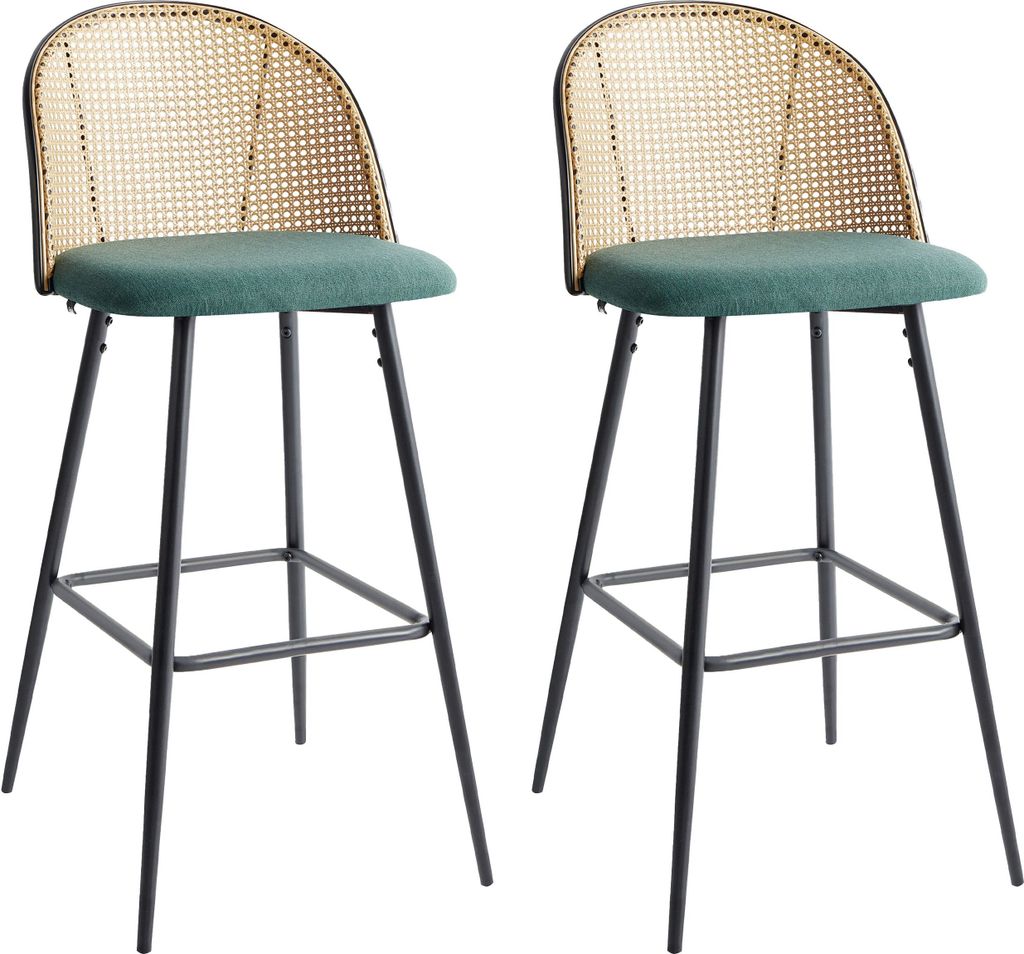 BELIANI Barstuhl 2er Set Grün und Schwarz Metall mit Fußstütze Hohe Rückenlehne Wiener-Geflecht Retro Design Wohnzimmer Küche Bar Wohnküche A...