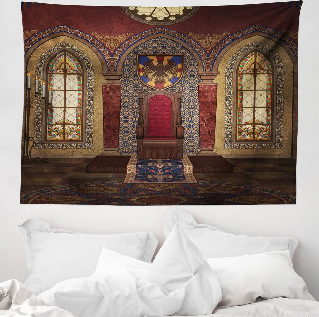 ABAKUHAUS gotisch Wandteppich, Medieval Palace aus Weiches Mikrofaser Stoff Waschbar ohne Verblassen Digitaldruck, 150 x 110 cm, Brown Rubin