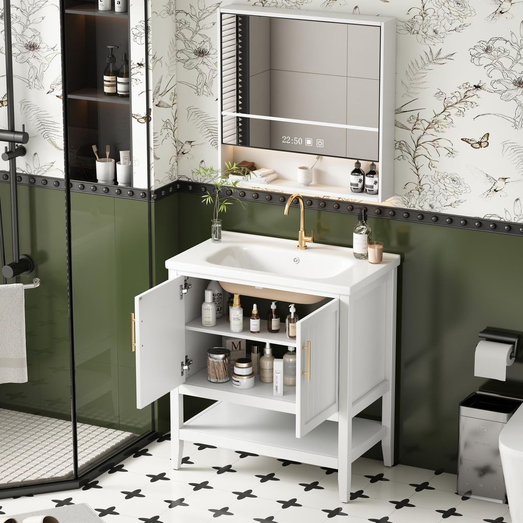 STILVORA Badmöbel-Sets mit 60cm Unterschrank und 1 Tür,Waschtisch mit Waschbecken aus Keramik,Einzelwaschtisch mit Ablage geeignet für Badezimme...