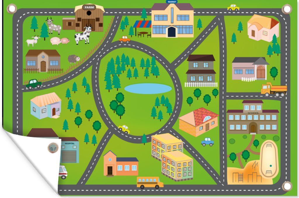 MuchoWow 60x40 cm Outdoor-Poster Gartendeko Sichtschutz Garten Poster für den Garten Kreisverkehr - Gebäude - Auto - Kinder - Grün