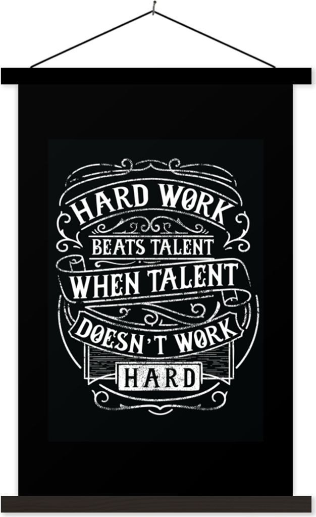 MuchoWow Textilposter Talent - Jahrgang - Zitat 60x90 cm mit schwarzem Rahmen - Poster Wohnzimmer