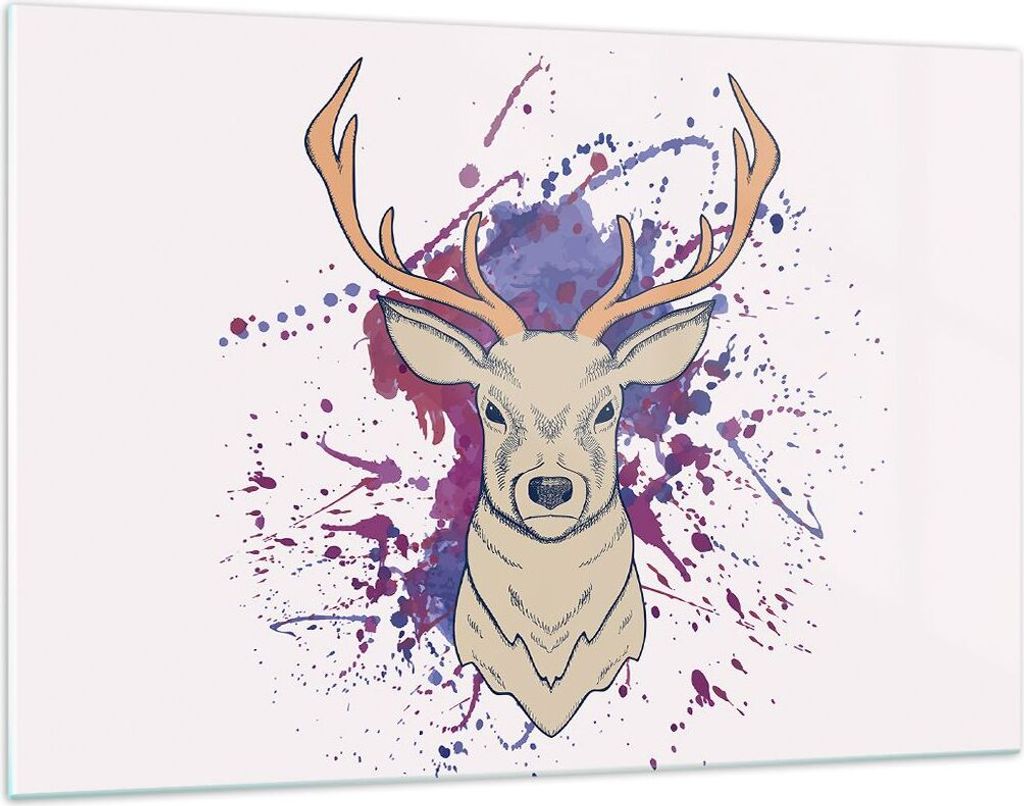 Bilder auf glas - Hirsch Abstraktion - 120x80cm - Glasbilder - Wandbilder - Kunstdruck - zum Aufhängen bereit - Wanddekoration aus Glas - Glas Bil...