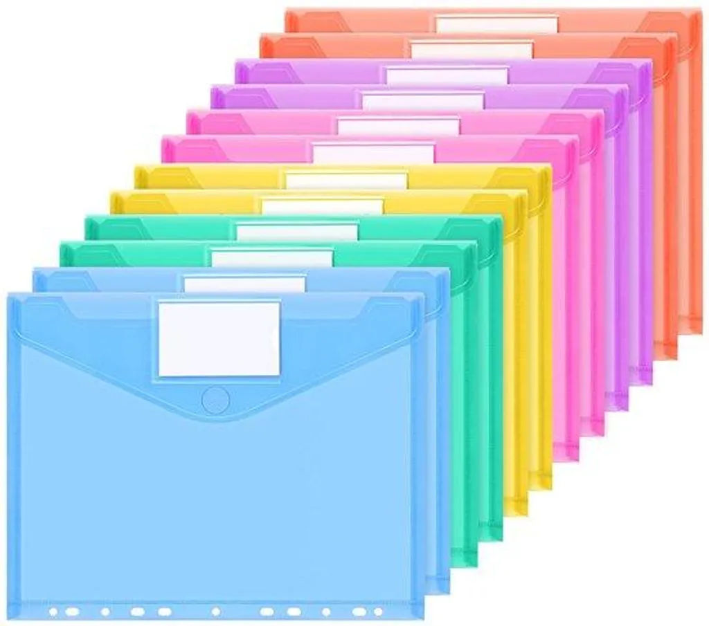Lot de 12 Classeurs à Levier A4 - Pochette Étiquette & 6 Couleurs