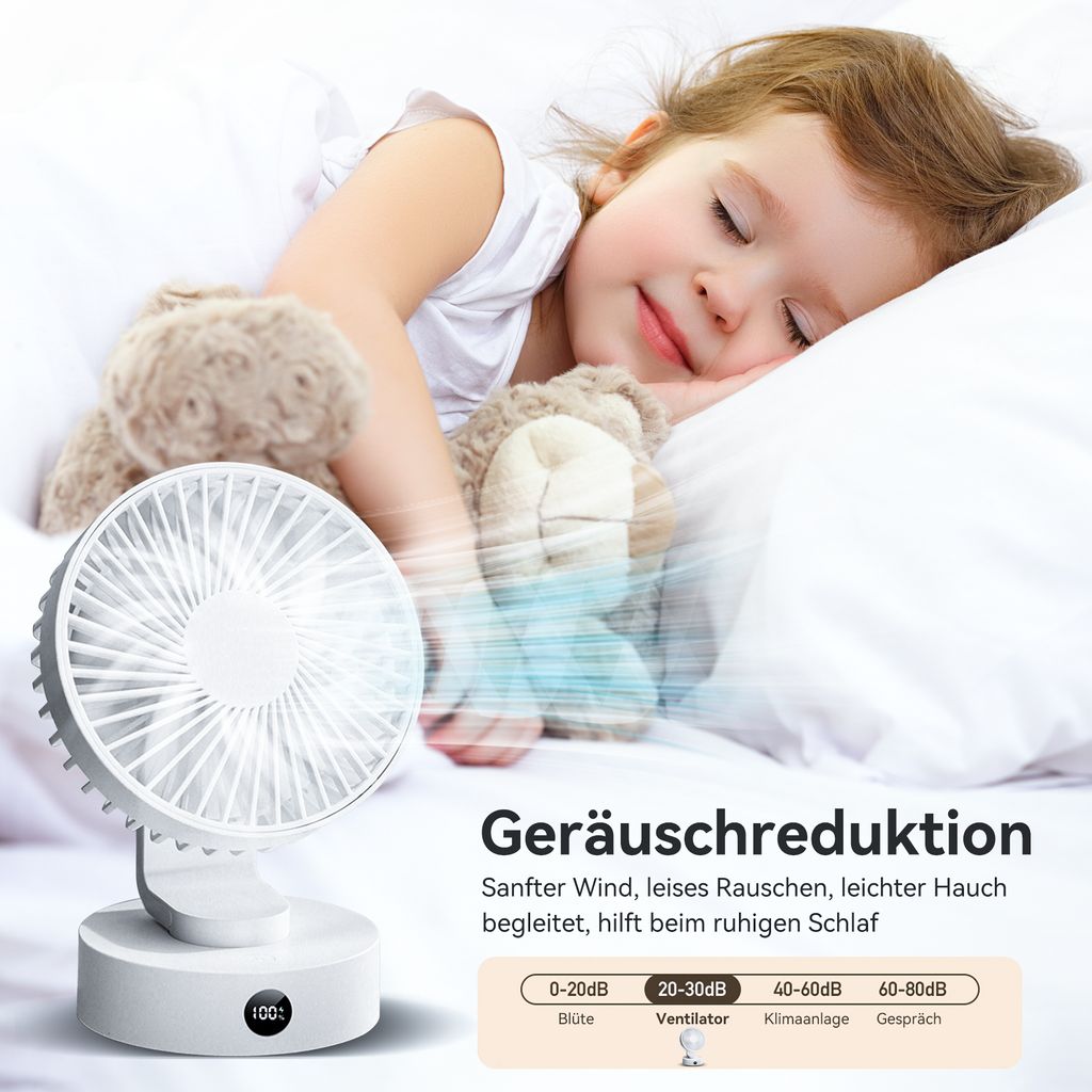 Tischventilator Batterie USB Ventilator 1800Akku Klein Produktbild 8