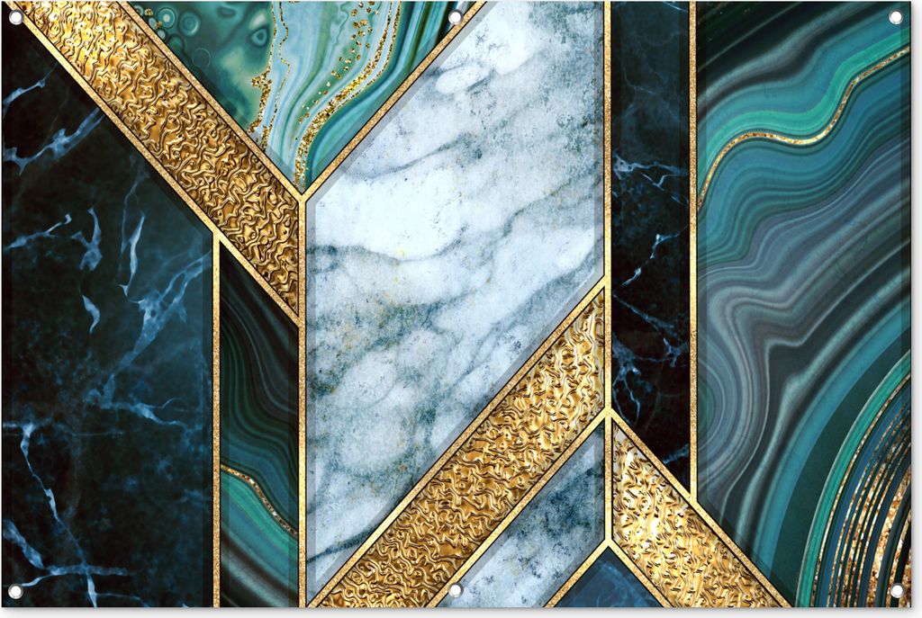 MuchoWow 120x80 cm Outdoor-Poster Gartendeko Sichtschutz Garten Poster für den Garten Marmor - Mosaik - Gold