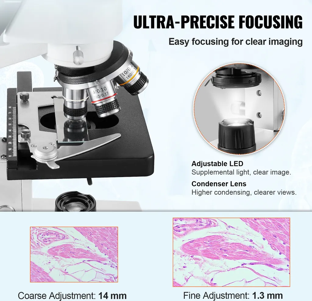 Microscope optique binoculaire 40X-2500X haute résolution blanc HD