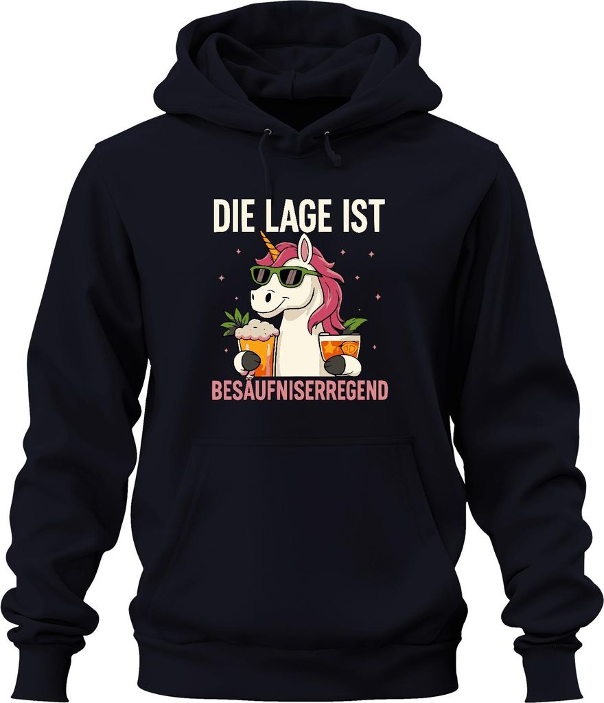 Die Lage ist besäufniserregend Einhorn Bier Party Cocktail Lustig Uni Hoodie Kapuzenpullover, Navy, M