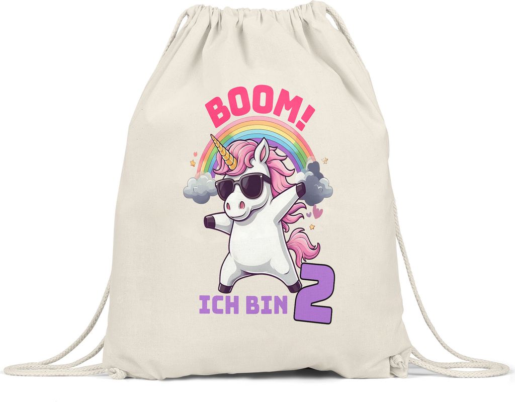 Boom Ich Bin 2 Turnbeutel Einhorn Geburtstag Geschenk Kinder Party Dabbing Spaß