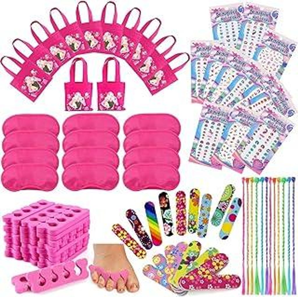Tacobear Spa Party Set für Mädchen, 96?teiliges Mitgebsel Set mit Geschenktüten, Schlafmasken, Haarsträhnen, Nagelzubehör & Einhorn Nagelstick...