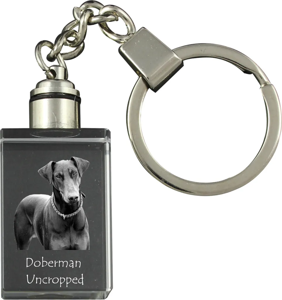 Portachiavi LED Dobermann I Art-Dog - Cristallo con Foto Incisa