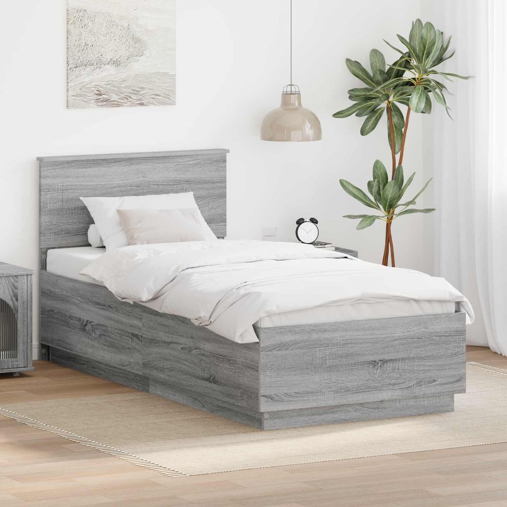 Maison Exclusive - Bettrahmen mit Kopfteil Graues Sonoma 90 x 200 cm Holzwerkstoff