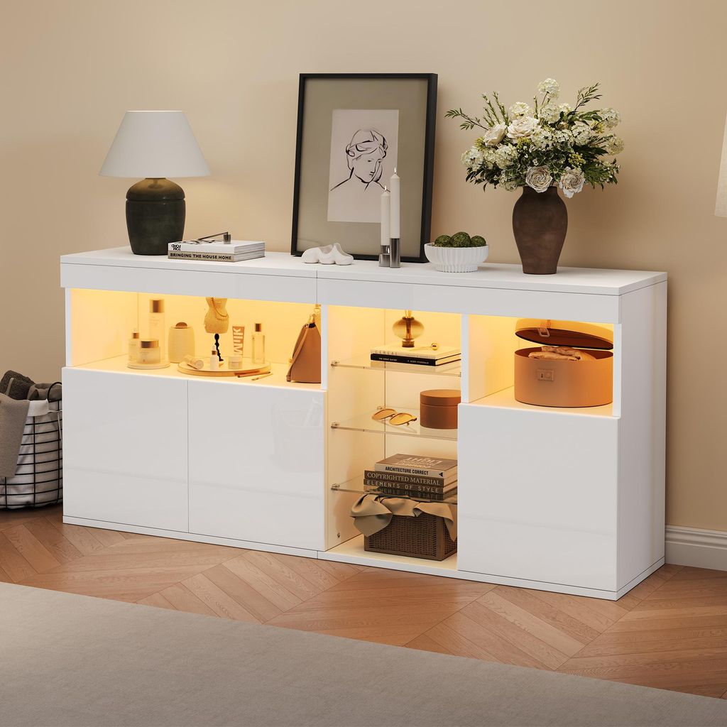 Merax Hochglanz Sideboard mit LED, Wohnzimmerschrank mit 3 Produktbild 