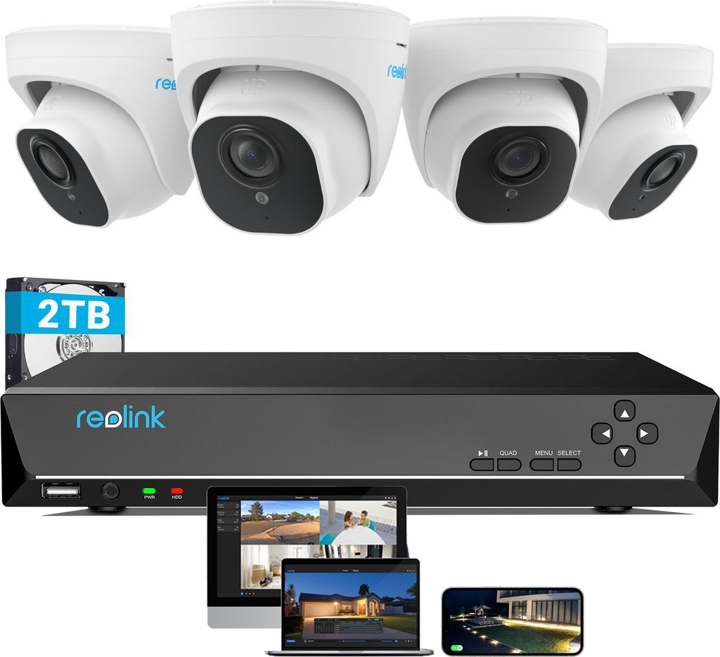 Reolink 4K Überwachungskamera Aussen Set, Personenerkennung und Fahrzeugerkennung, 4X 8MP PoE IP Kamera und 2TB HDD 8CH NVR für 24/7 Aufnahme