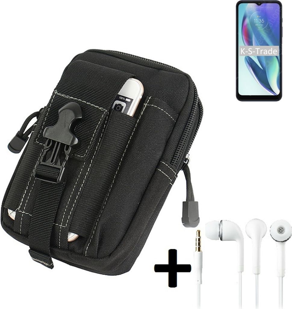 K-S-Trade Gürteltache + Kopfhörer kompatibel mit Motorola Moto G50 5G Gürtel Tasche Holster Schutz Hülle Handy Hülle schwarz inkl. Extrafächer