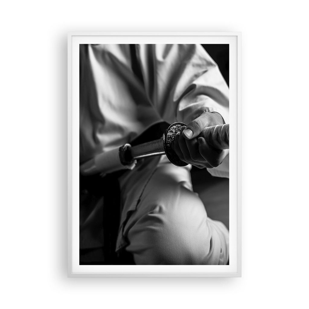 Gerahmtes Poster - Weißer Rahmen - Samurai-Schwert - 70x100 cm - Wand Bild - Wanddeko - Wandbilder - Kunstposter - Wandposter - Bilderrahmen - Bil...