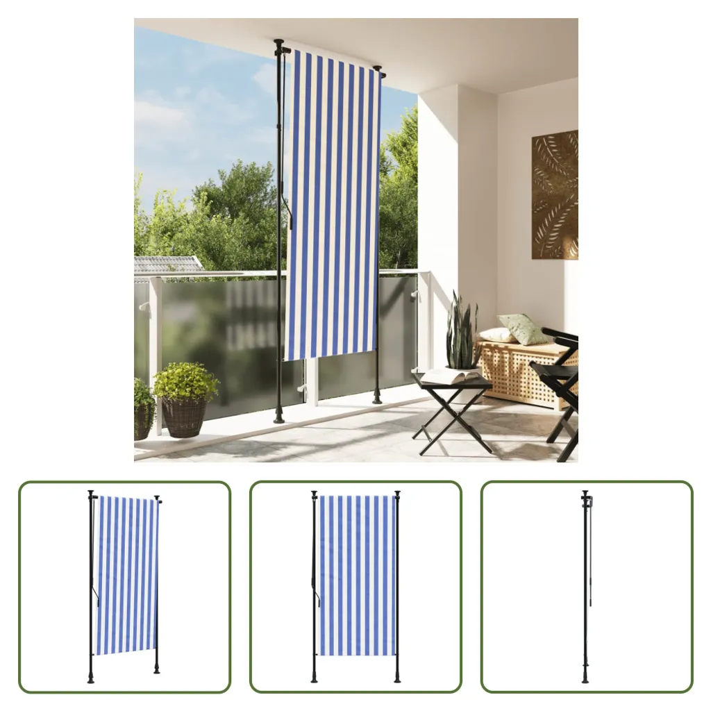 Tenda da Sole Verticale 100x270 cm Blu Bianca | Design Esterno Acciaio