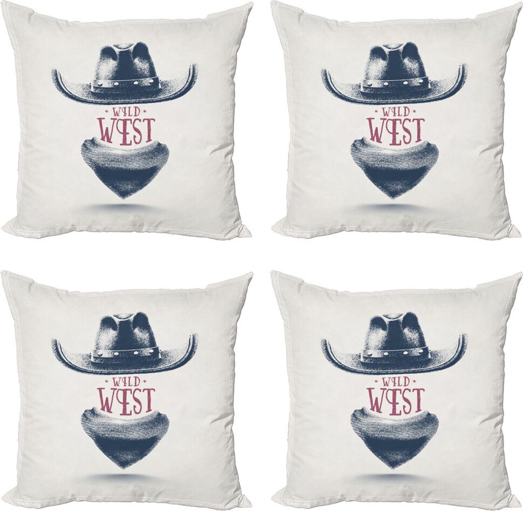 ABAKUHAUS Western Kissenbezug Set (4 Stück), Wild West Cowboy-Hut, Moderner Doppelseitiger Digitaldruck, 45 cm x 45 cm, Coconut Petrol Blau
