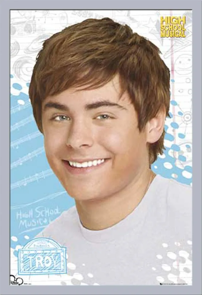 High School Musical - Poster - Ritratto di Troy + cornice rimovibile, Shinsuke® Maxi MDF argento, disco acrilico