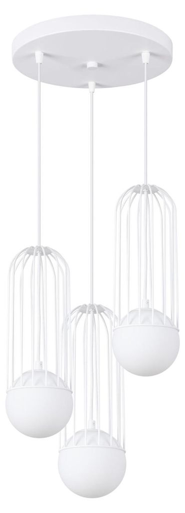 Hängelampe Metall Glas G9 34 cm breit H: max. 115 cm Weiß 3-flammig Kugel Schirm Modern Hängeleuchte