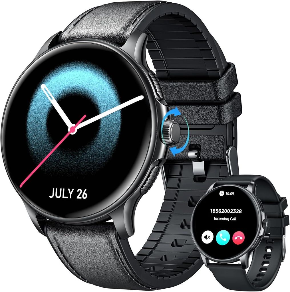 Herren Smartwatch mit Telefonfunktion 1.43 Inch AMOLED Touchscreen 120+ Sportmodi Fitness Uhr mit Herzfrequenzmesser Schrittzähler Schlafmonitor IP68