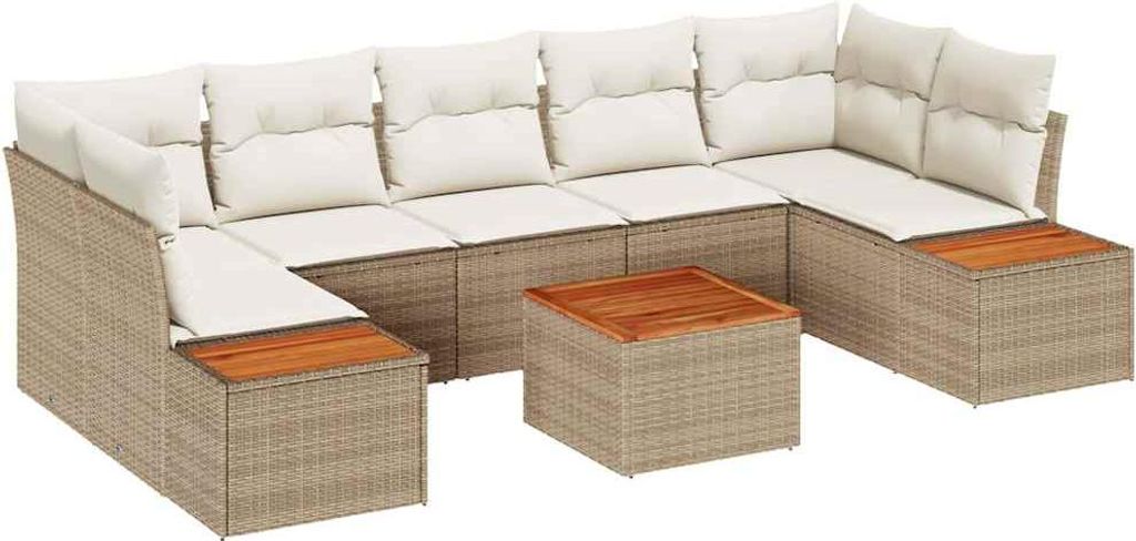 Gartensofa-set mit Kissen 8 pcs Beige Poly Rattan