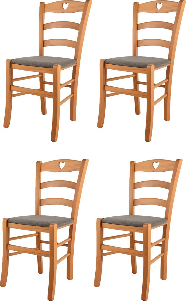 t m c s Tommychairs - 4er Set Stühle CUORE für Küche und Esszimmer, Robuste Struktur aus lackiertem Buchenholz im Farbton Honig und gepolsterte ...