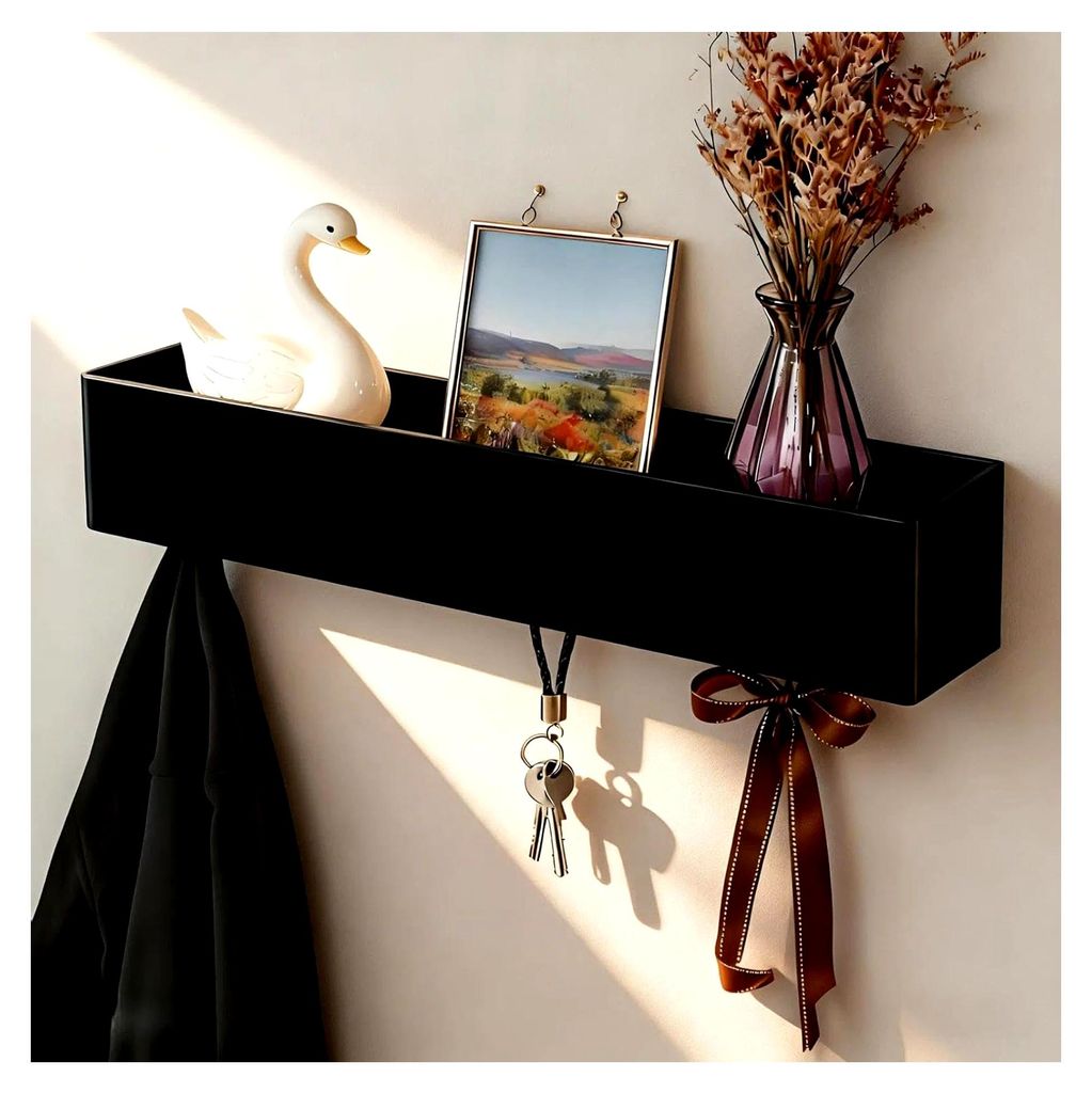 Wandgarderobe mit 5 Haken und Ablage – Stabile Kleiderhakenleiste für Flur, Schlafzimmer und Korridor – Versteckte Wandgarderobe, Schwarz