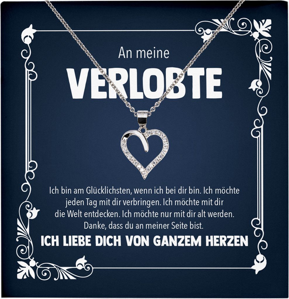 22Feels Echt Silber Halskette - An Meine Verlobte - Geschenk Frauen Schmuck Set Verlobung Valentinstag Geburtstag Weihnachten - Herz Anhänger, Karte