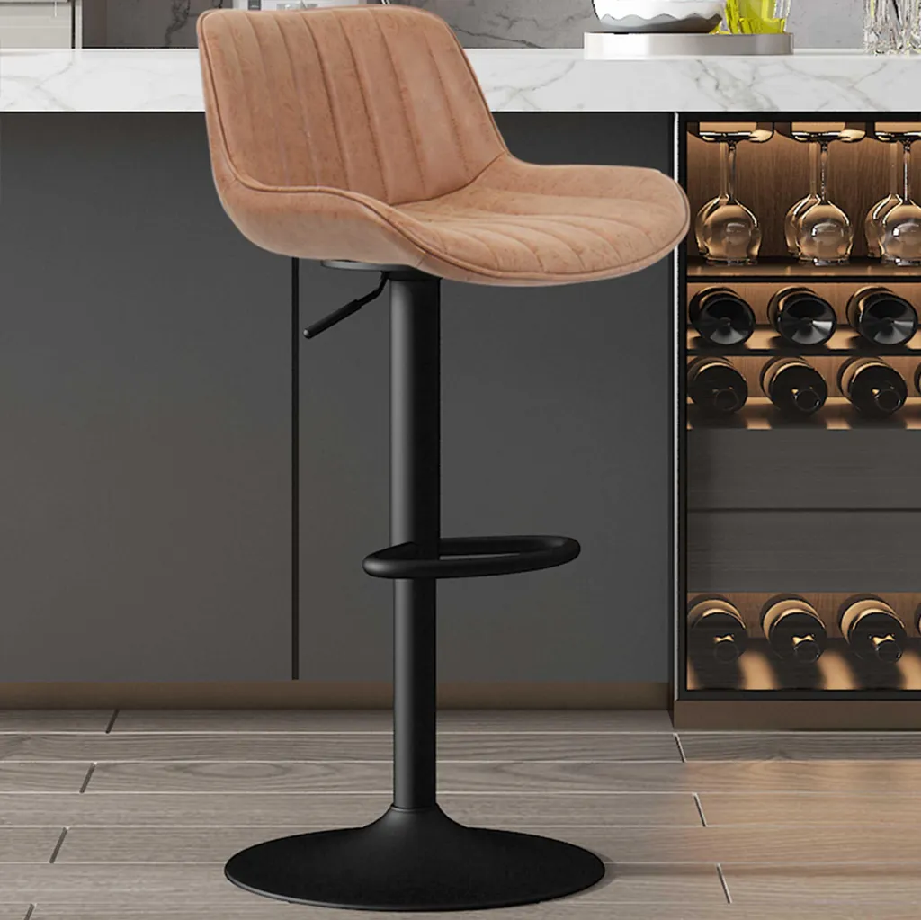 Tabouret de bar en polyuréthane cognac Fenna avec pieds métalliques - 2