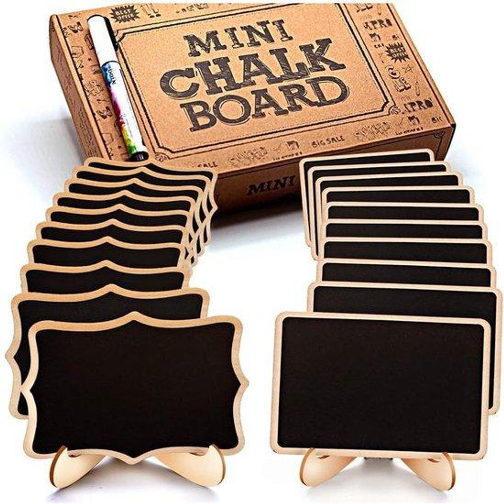 Holz-Tafel mit Stand für Mini-Tafelnotizen - Wisbare Holztischdekoration & Namensschilder - 20 Stück
