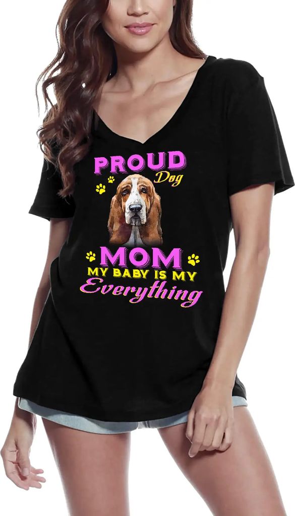 Damen Grafik T-Shirt V-Ausschnitt Stolzer Tag - Basset Hound Hundemama - mein Baby ist mein Ein und Alles – Proud Day - Basset Hound Dog Mom - My...