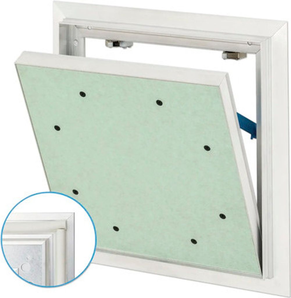 Revisionsklappe AluQuattro mit Gipskartoneinlage 12,5 mm und Schnappverschluss 600 mm x 600 mm