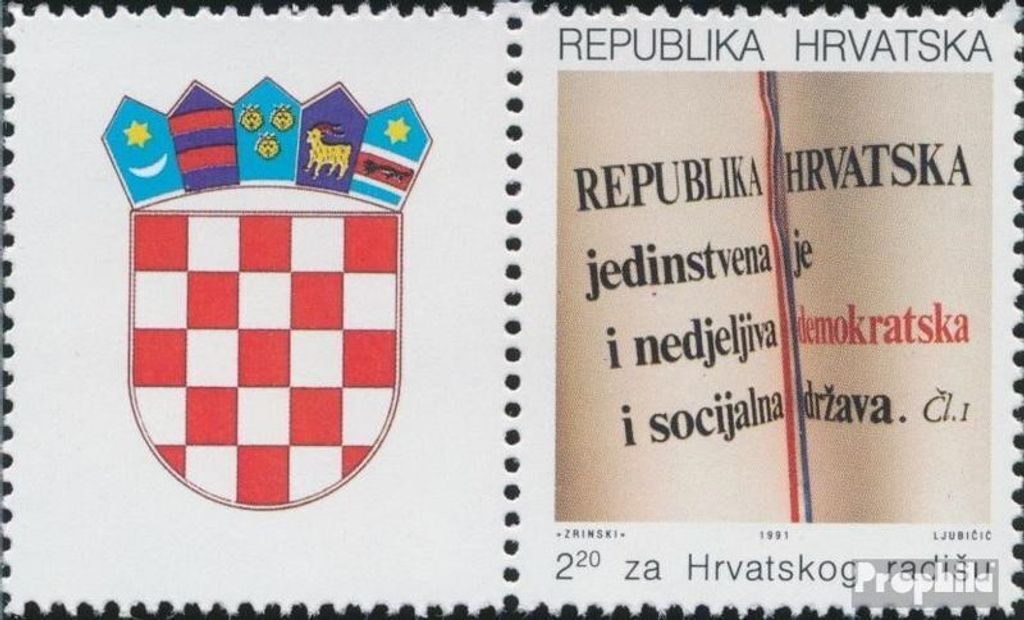 Briefmarken Kroatien 1991 Mi Z15A II mit Zierfeld (kompl.Ausg.) gestempelt Neue Verfassung