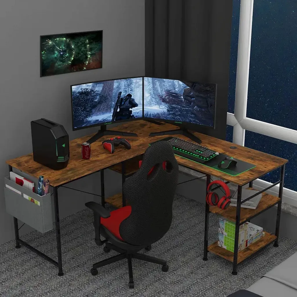 Table de jeu d'angle Ergonomique 140 cm avec Étagère de Rangement - 2