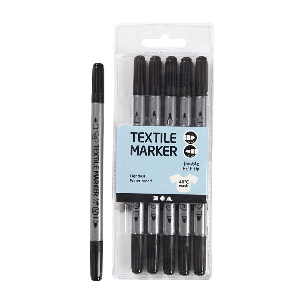 Textil-Marker, Schwarz, Strichstärke 2,3+3,6 mm, 6 Stk/ 1 Produktbild 