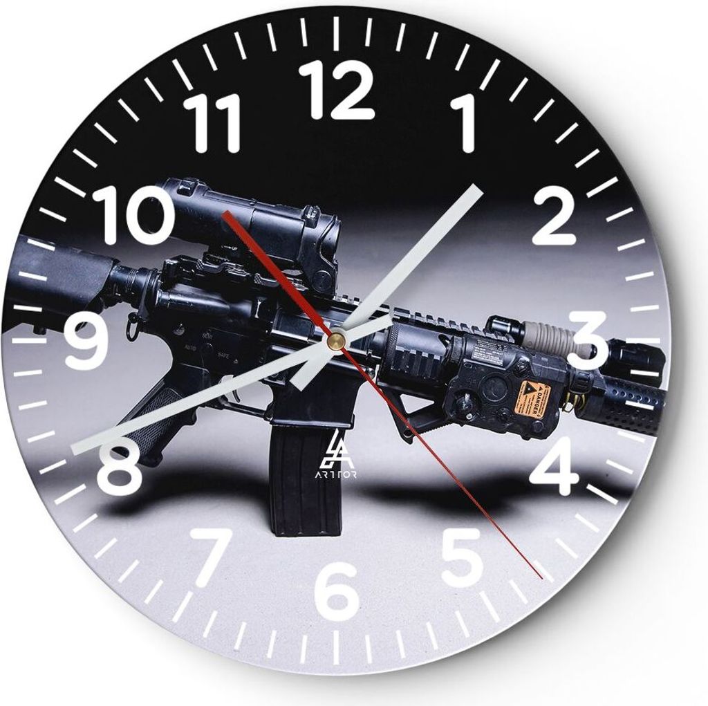 Wanduhr - Rund - Glasuhr - Gewehr Armee - 30x30cm - Produktbild 