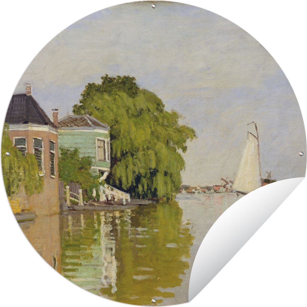 MuchoWow Gartenposter Outdoor-Poster Rund Häuser an den Ufern des Achterzaan - Gemälde von Claude Monet Ø 60 cm Gartendeko Rundes Poster draußen