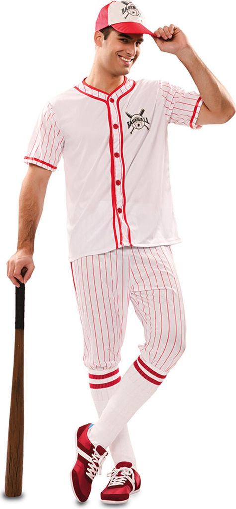 Baseball-Kostüm für Herren Faschingskostüm weiss-rot - M / L