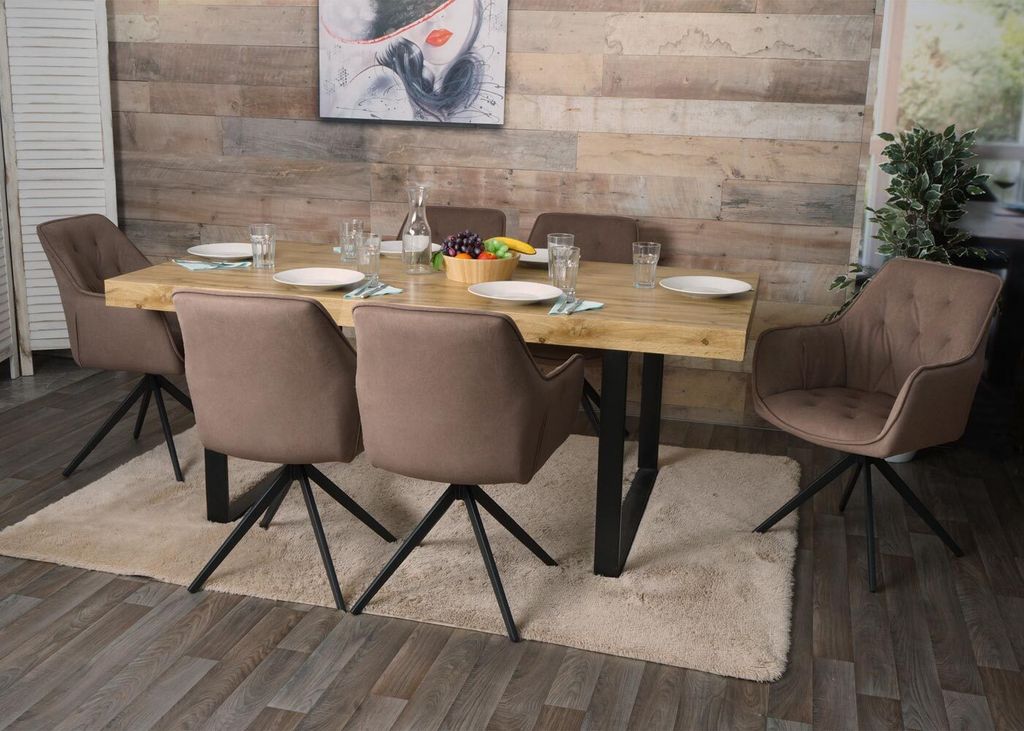 6er-Set Esszimmerstuhl HWC-L80, Küchenstuhl Polsterstuhl Stuhl mit Armlehne, drehbar, Metall Stoff/Textil braun