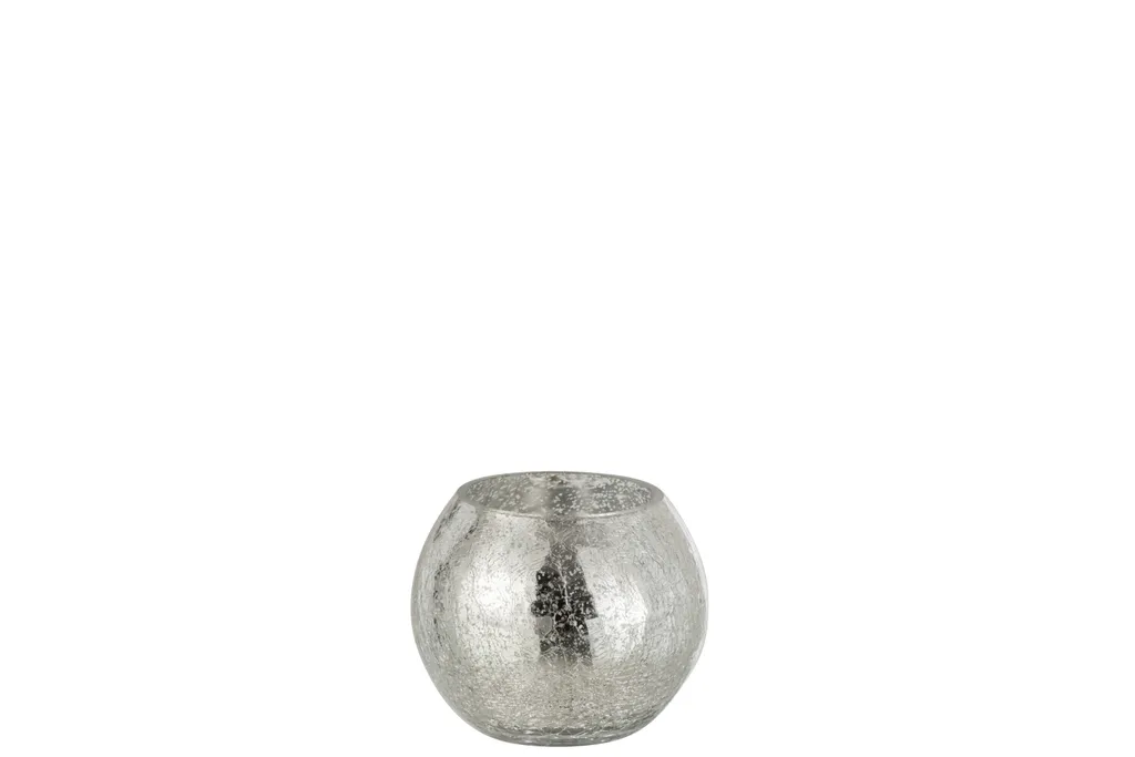 Photophore Argenté Effet Fissuré J-Line - Verre Décoratif Boule S