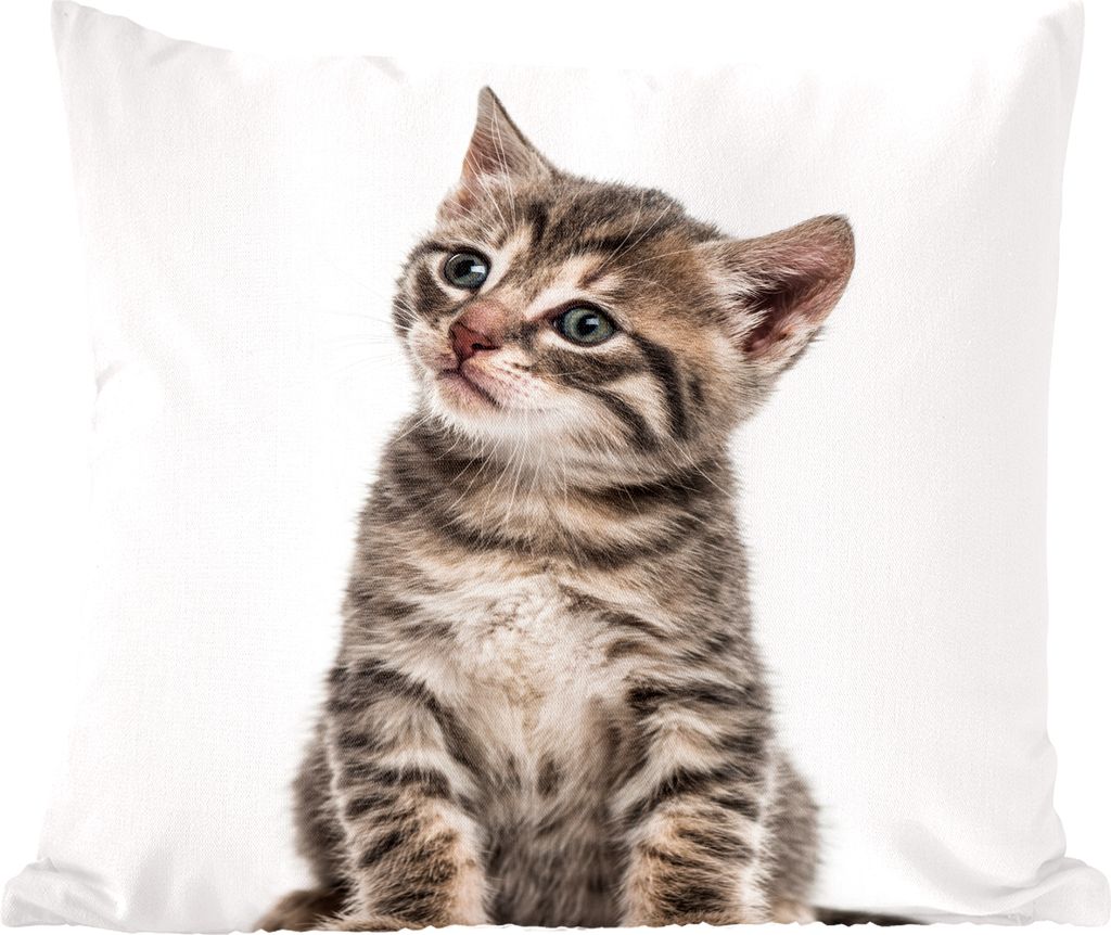 MuchoWow Zierkissen Sofakissen Wohnzimmer Dekokissen 40x40 cm Kätzchen - Fell - Haustier - Mädchen - Kinder - Kinder - Kind - Sofakissenbezüge...