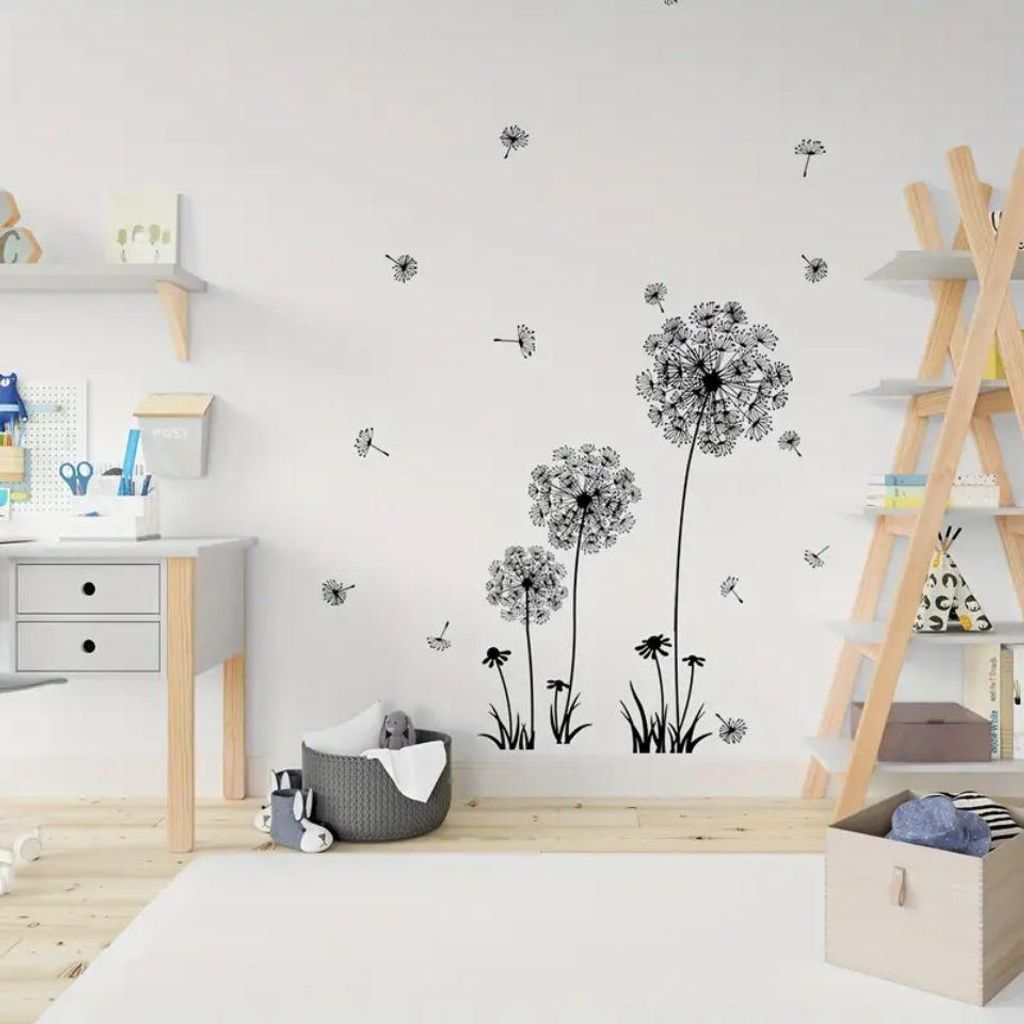 Dandelion Wandtattoo – Selbstklebender Blumenaufkleber für Wohnzimmer, Schlafzimmer & Kinderzimmer – Rückstandslos entfernbar
