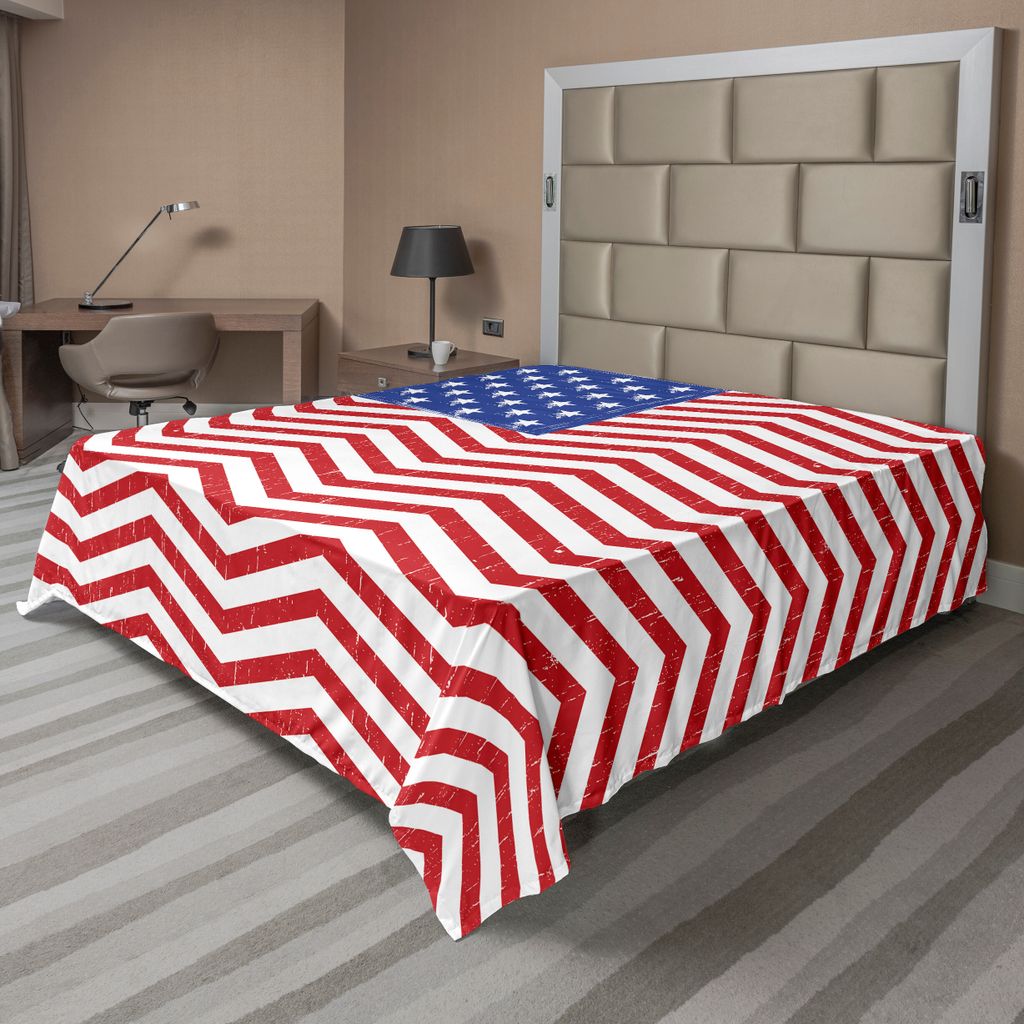ABAKUHAUS USA Bettlaken, Nationalflagge mit Schmutz-Entwurf und Sterne Zigzags Patriotische Farben, weiches bequemes oberes Bettlaken für ein Nach...