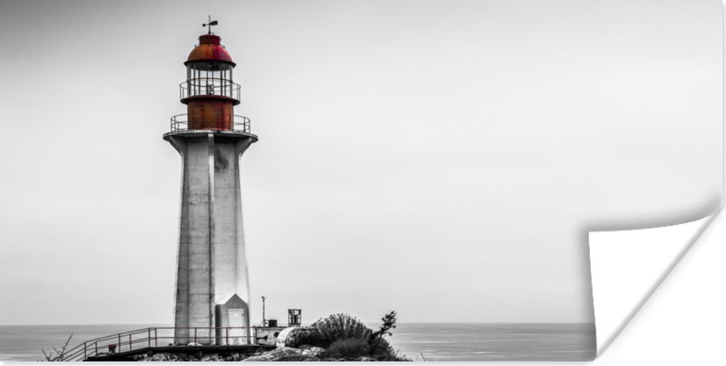 MuchoWow Poster Schwarz-Weiß-Foto eines Leuchtturms im Westen von Vancouver 160x80 cm - Foto Poster