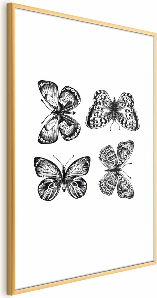 Poster Chic 4 Farfalle 40x60 Cornice Oro per Camera e Soggiorno